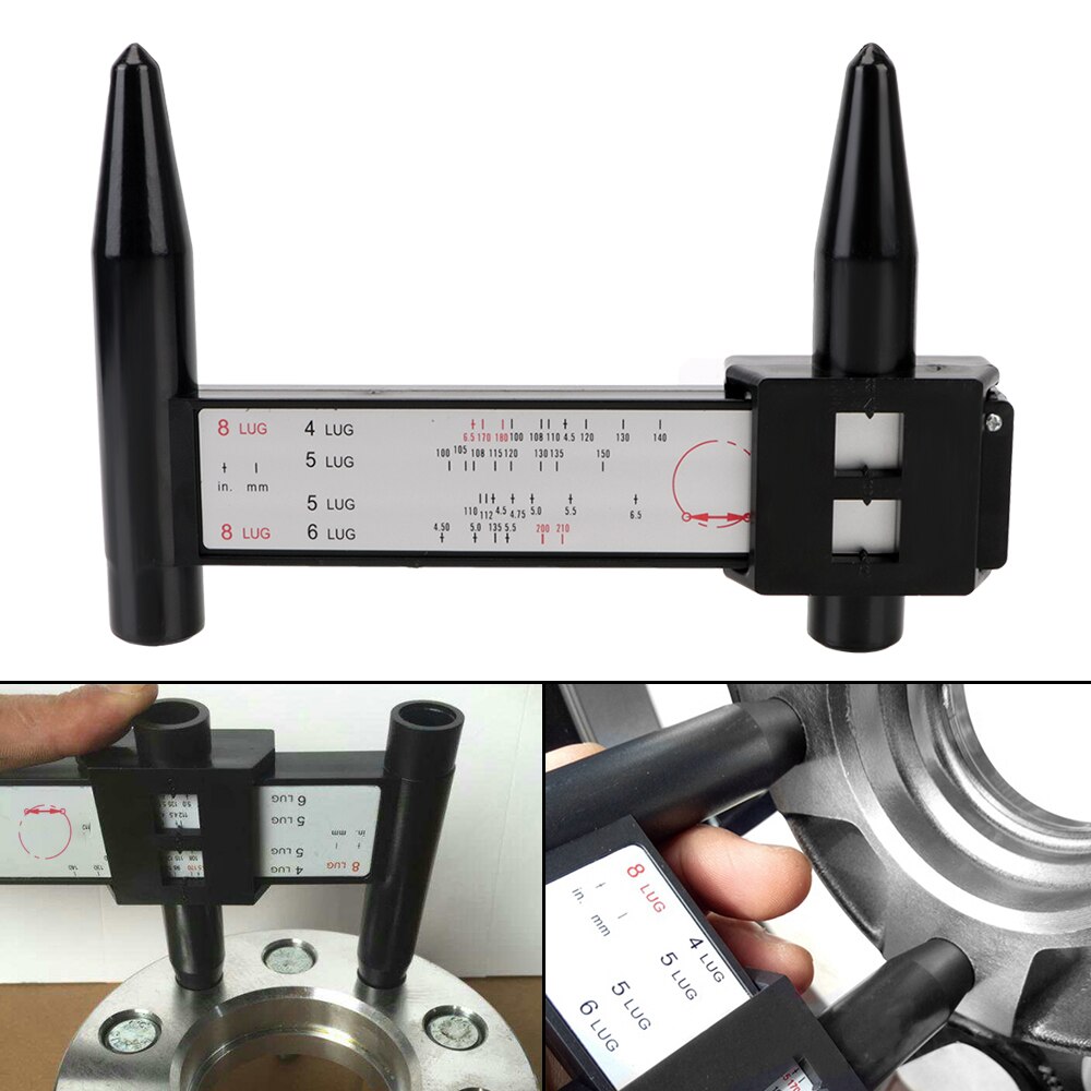 8 LUG Wheels Modified Hole Distance Ruler Wheel Rim Hole Distance Measuring Tool Bolt Pattern Black PCD Caliper