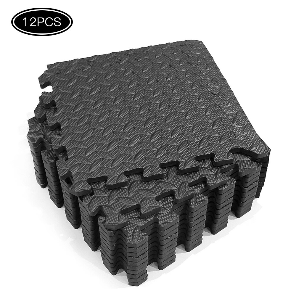 12PCS 30*30cm Protective Floor Mat EVA Leaf Grain Floor Mats Gym Floor Mat Splicing Mats Patchwork Rugs Thicken Shock For Gym: Black 12PCS