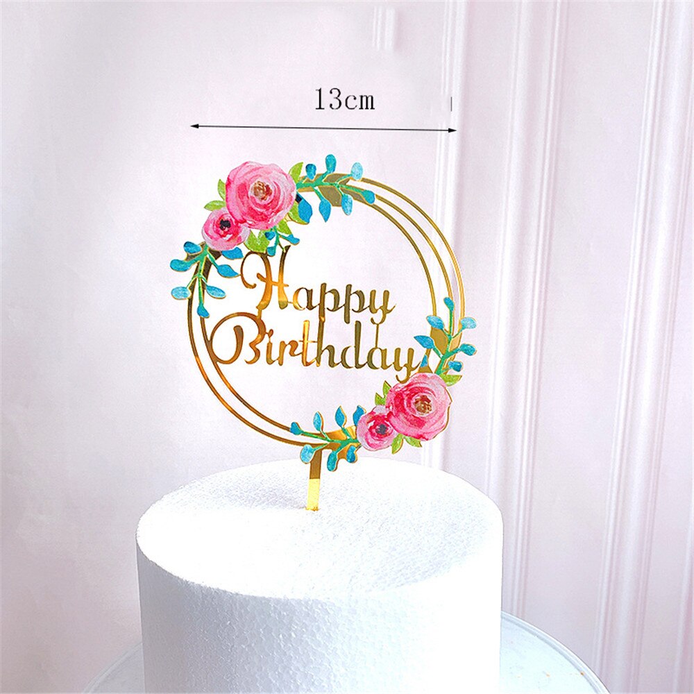 Fargerike rose blomster gratulerer med dagen akryl kake topper måke bursdag kake toppers dekor til bryllup bursdagsfest kake dekora: 4
