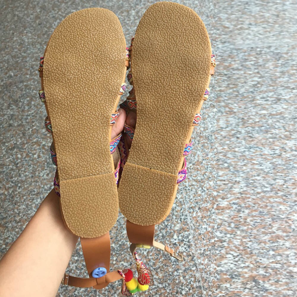Zapatos bohemios de encaje sandalias de gladiador para niñas sandalias de cuero para mujer Sandalias Zapatos bajos para mujeres informales con correa y hebilla