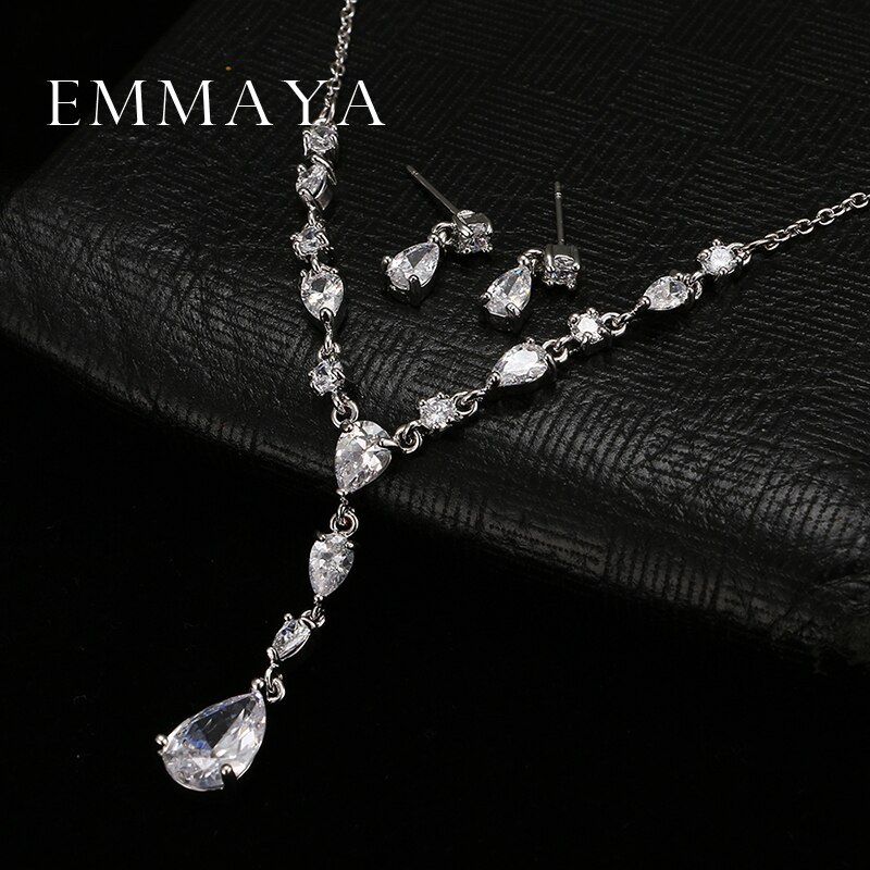 Emmaya Trendy White Water Zirconia Bruiloft Sieraden Sets Luxe Verklaring Ketting Oorbellen Set Jurk Accessoires