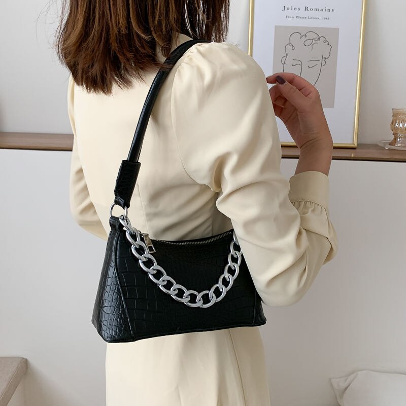 Dames oksel handtassen krokodillenpatroon pu leer dames baguette tas hoge kwaliteit clutch kleine schoudertassen