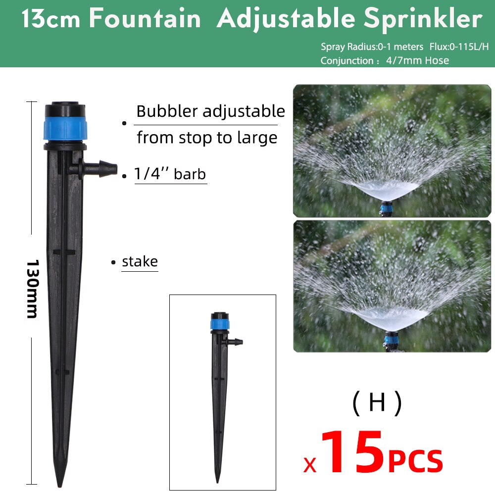 15Stck 90/180/360 ° Gärten Einstellbar Tropf Bewässerung Sprinkler Beschlagen Düsen auf 13CM Einatz Tropf Einsetzen Boden Spritzgerät: Hx15Stck