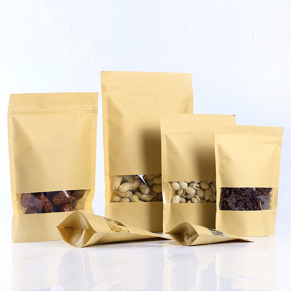 50pcs/Set Reusable Food Storage Bag Zero Waste Sealed Kraft Paper Dry Food Nuts Snacks Candy Bags Wedding Packing Food Container