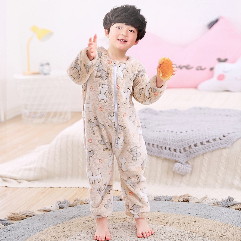 Winter Kids Flanel Romper Baby Zachte Warme Fluwelen Jumpsuit Pyjama Split Been Slaapzak Homewear Peuter Jongen Meisje Nachtkleding