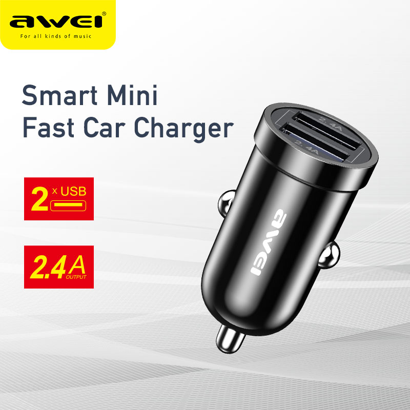 AWEI C-826 12W 2.4A Mini Phone Car Charger Dual USB Fast Charging Chip Protect Phone Battery