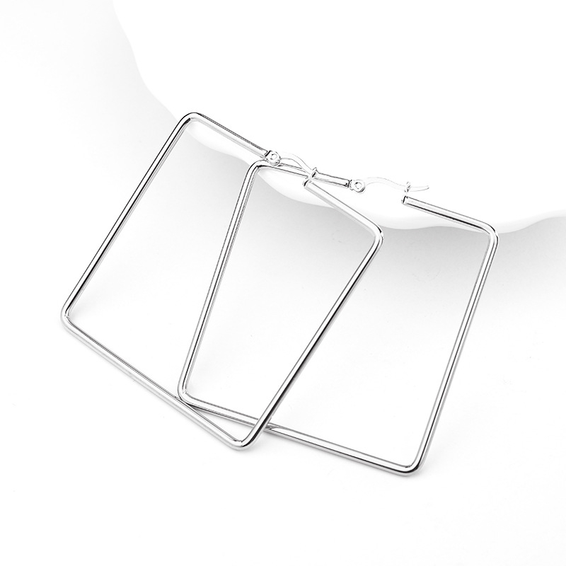 Stainless Steel Geometric Big Hoop Earrings for Women 30/40/50/60mm Simple Square Sleeper Earring Jewelry: 4 silver