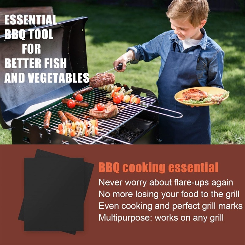 3 st non-stick bbq grillmatta utomhus picknick matlagning grillmatta ugn verktyg återanvändbar pad bakplåt bärbar