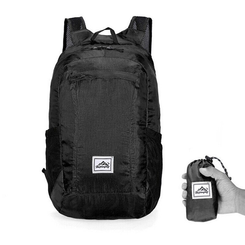 20l lichtgewicht draagbare opvouwbare rugzakken, waterdichte rugzakken, opvouwbare tassen, outdoor rugzakken, reisrugzakken, wandelrugzakken: Zwart