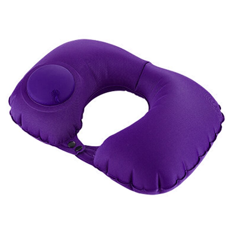U-vormig kussen, draagbaar, automatisch opblaasbaar kussen, flocking u-kussen, opblaasbaar u-kussen met duwmechanisme ,  c44: Paars 
