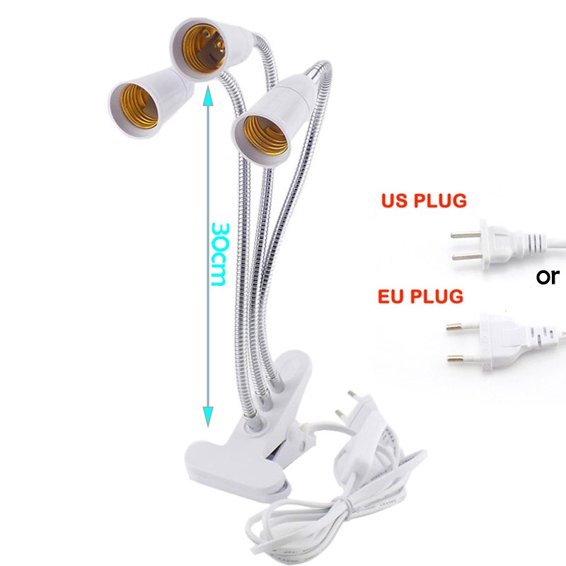 3 Head Flexible Light Clip E27 Socket With On/Off Switch Lamp Holder For Desk Light LED Plant Grow Bulbs Base EU/US Plug