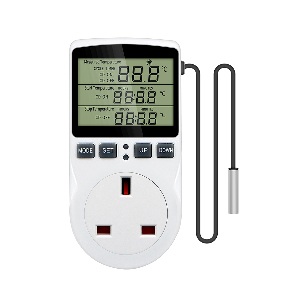 Timer met constante temperatuurregeling, stopcontact 220v, temperatuurregelaar met temperatuursonde, verwarming en koeling.: Wit