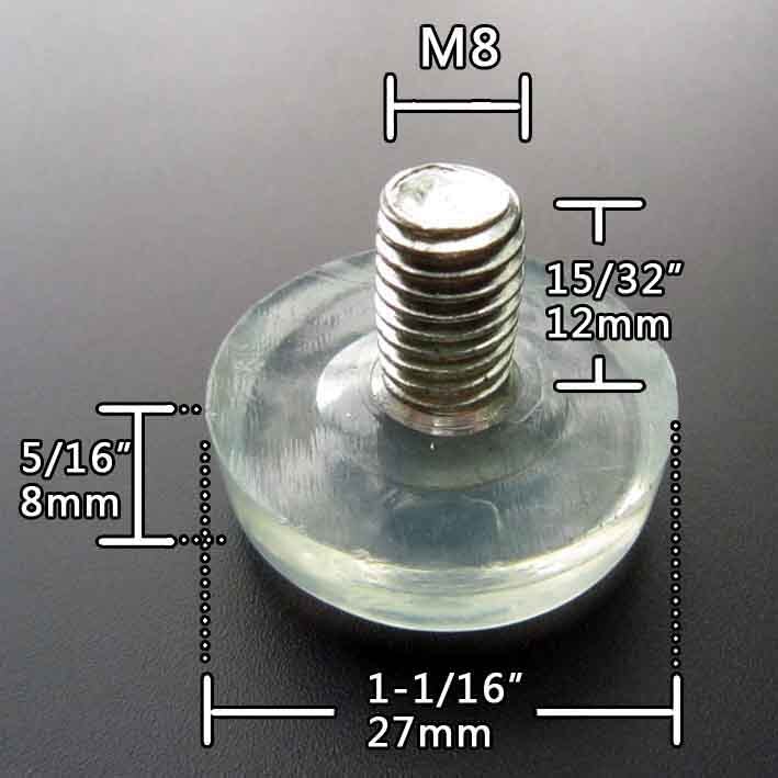4X Clear Transparent Furniture Table Chair Sofa Leg Feet Adjustable leveler Glide Slide Pad diameter 18mm 27mm: M8x12mm