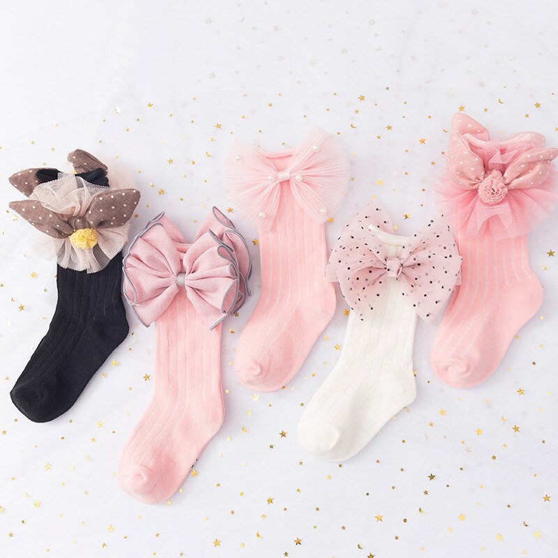 Nette Karikatur Bowknot Baby Mädchen Socken Frühling Weichen freundlicher Knie Hohe Socken Weiche Baumwolle Kleinkind freundlicher Lange Socken