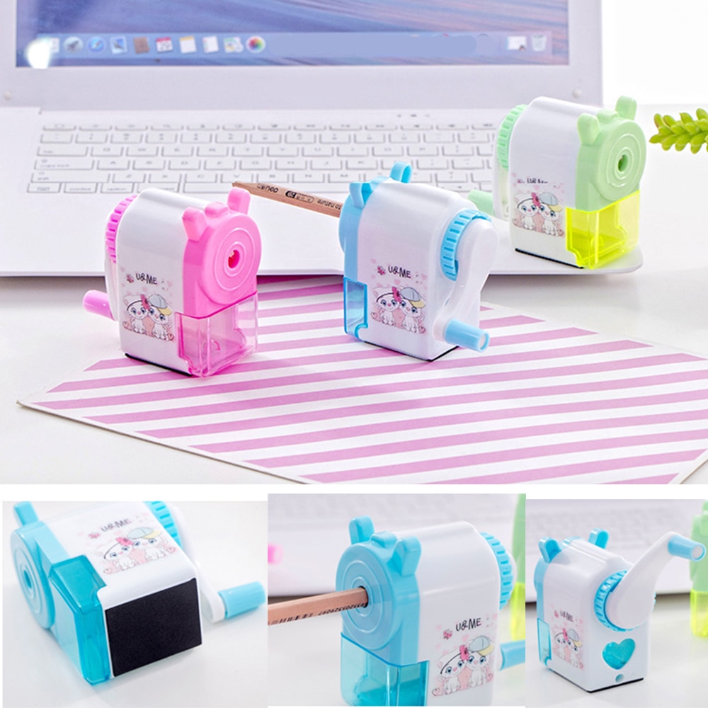 Afilador de accesorios mecánicos de manivela de estilo coreano, sacapuntas creativos con estampado de dibujos animados para estudiantes, para útiles escolares para niños