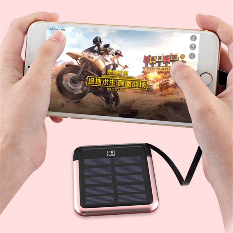 Bærbar solenergi bank digital skærm batteri opladningspakke solenergi bank 10000 mah mini power bank usb type-c telefon kabel