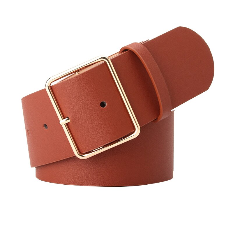 PU Leather Women Waist Belt for Jeans Gold Buckle Wide Ladies Dress Belt Strap Green Brown Black Female Sweater Waistband: Brown