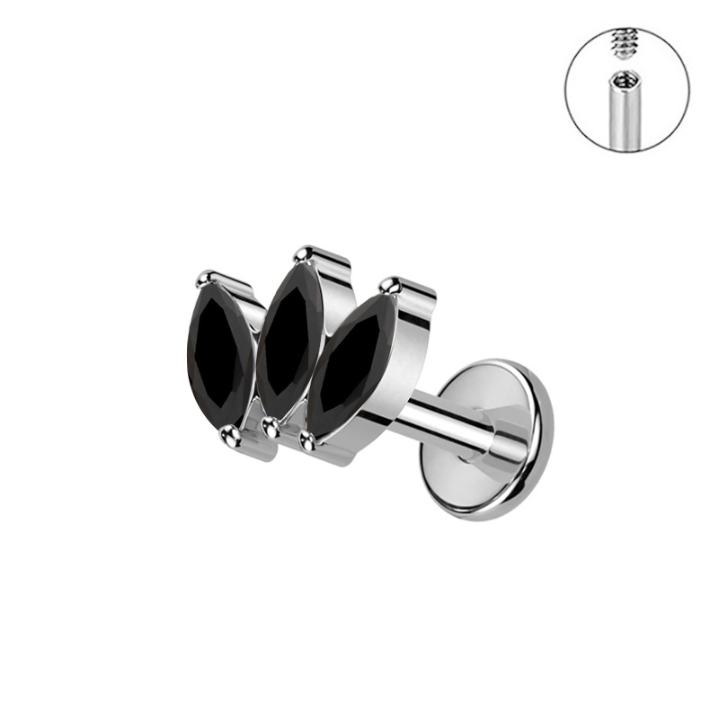 G23 titan piercing labret innvendig gjenge leppepiercing marquise kubisk zirkonia leppestift ørebein negl kroppspiercingsmykke