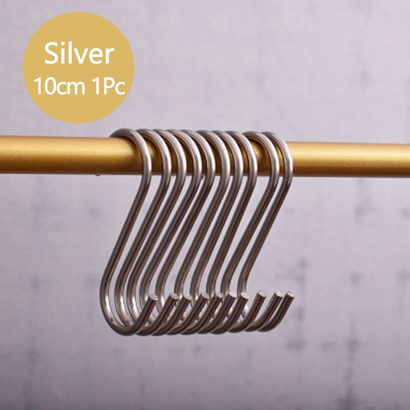Guld/svart/silver s-form krok kök sovrum multifunktionsräcke s hängare krok spänne hållare krokar hängande förvaringsverktyg: Silverfärg 10cm