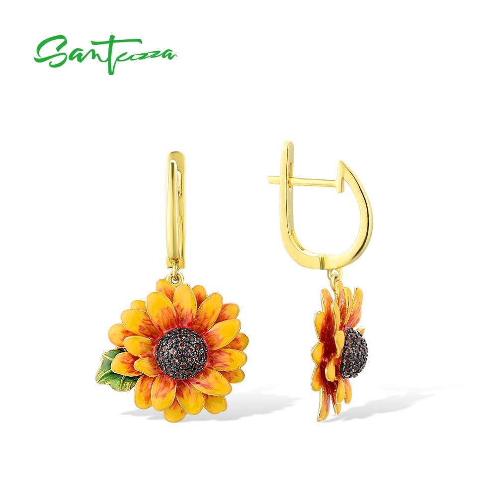 Santuzza Zilveren Oorbellen Voor Vrouwen Pure 925 Sterling Zilver Delicate Zonnebloem Trendy Oorbellen Fijne Sieraden Handgemaakte Emaille