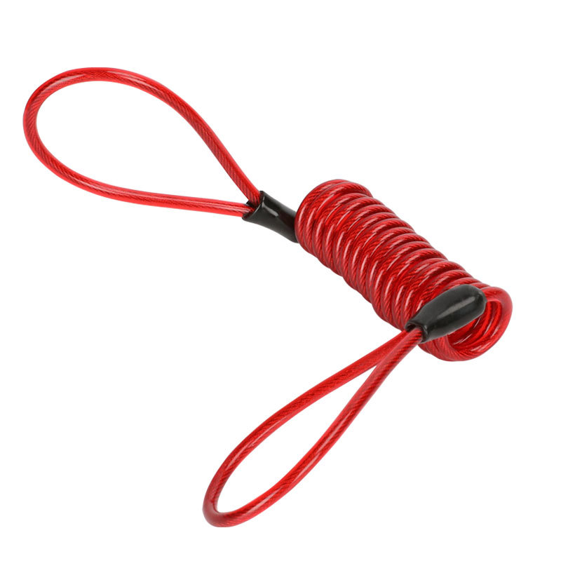 Serrure avec corde en ressort pour scooter,rappel de sécurité, câble anti-vol, à disque, moto, casque de bicyclette, outils pour avertissement, 4 mm, 1.2 m,: Red