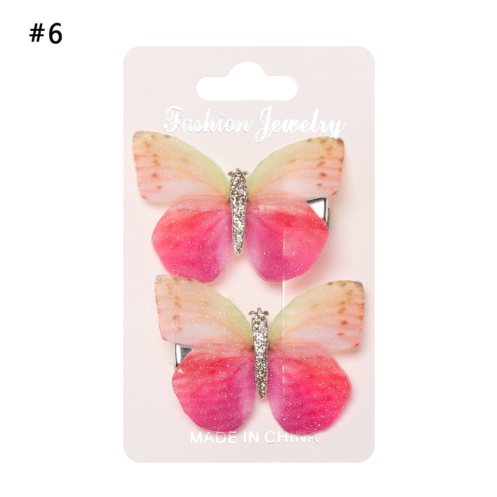 2 Pcs Girls Colorful Butterfly Cartoon Hairpin Children Hair Clips Crystal Sequins Barrettes Princess Hair Accessories: 06