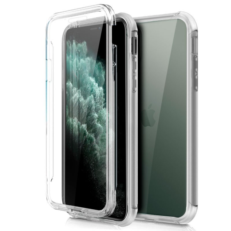 Apple iphone 11 pro max silicone macio proteção completa 360 transparente