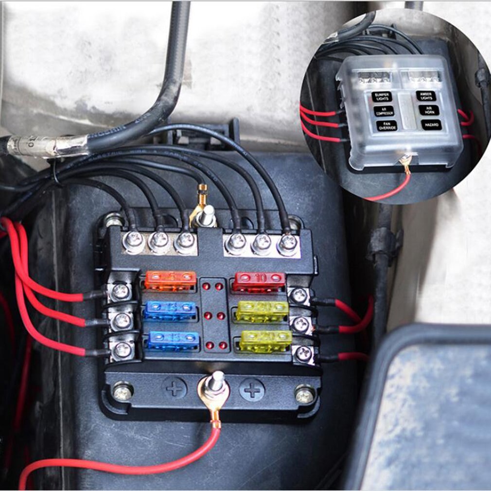 12V 24V plastikowa obudowa skrzynka bezpieczników uchwyt z lampka kontrolna doprowadziło 6 sposobów uchwyt na bezpieczniki blok skrzynka dla automatyczny samochód Łódź morski Trike