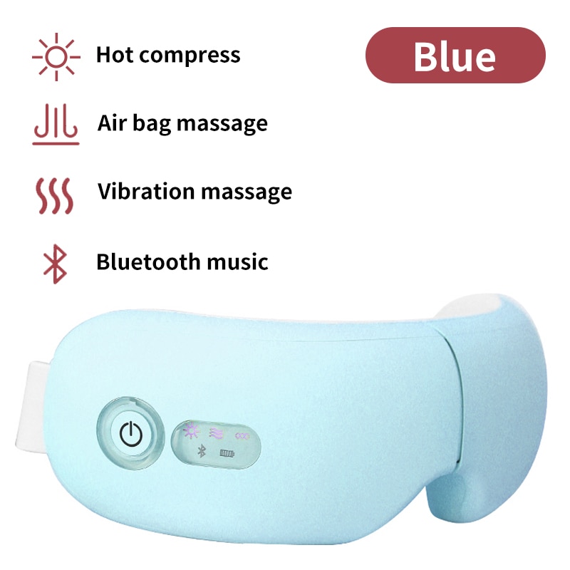 Masajeador de ojos inteligente recargable, masajeador Facial con Bluetooth, música, plegable, presión de aire, calefacción, relajación: C blue