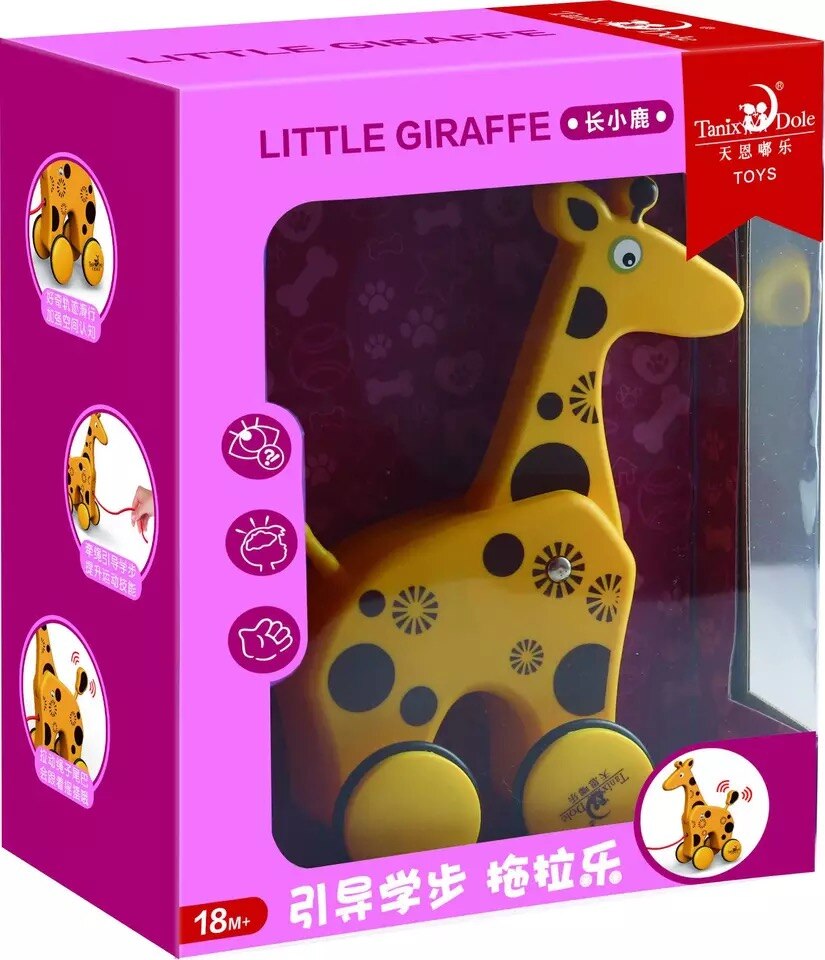 Pedagogiska barn leksaksbil-leksak 1-3 år hand-dra djurleksaker dra djur tidig utbildning lärande leksaker skepp gratis: Liten giraff