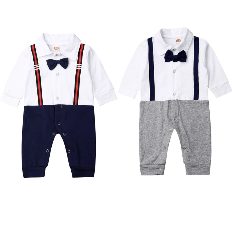 0-24M Pasgeboren Baby Jongen Lange Mouw Strikje Gentleman Romper Jumpsuit Speelpakje Outfits Babykleertjes