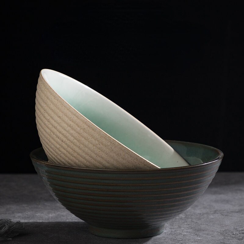 8 Inch Retro Ceramic Ramen Bowl Bamboo Hat Large Soup Bowls Household Fruit Beef Instant Noodle Bowl Japanese Commerce Tableware