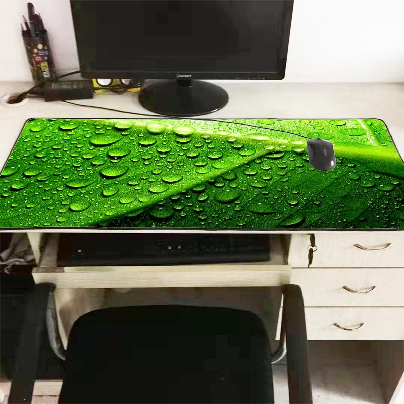 Mairuige Green Leaf Water Droplets Speed Version Large Gaming Mouse Pad Lock Edge Mouse Keyboards Mat Mousepad for CSGO Dota 2