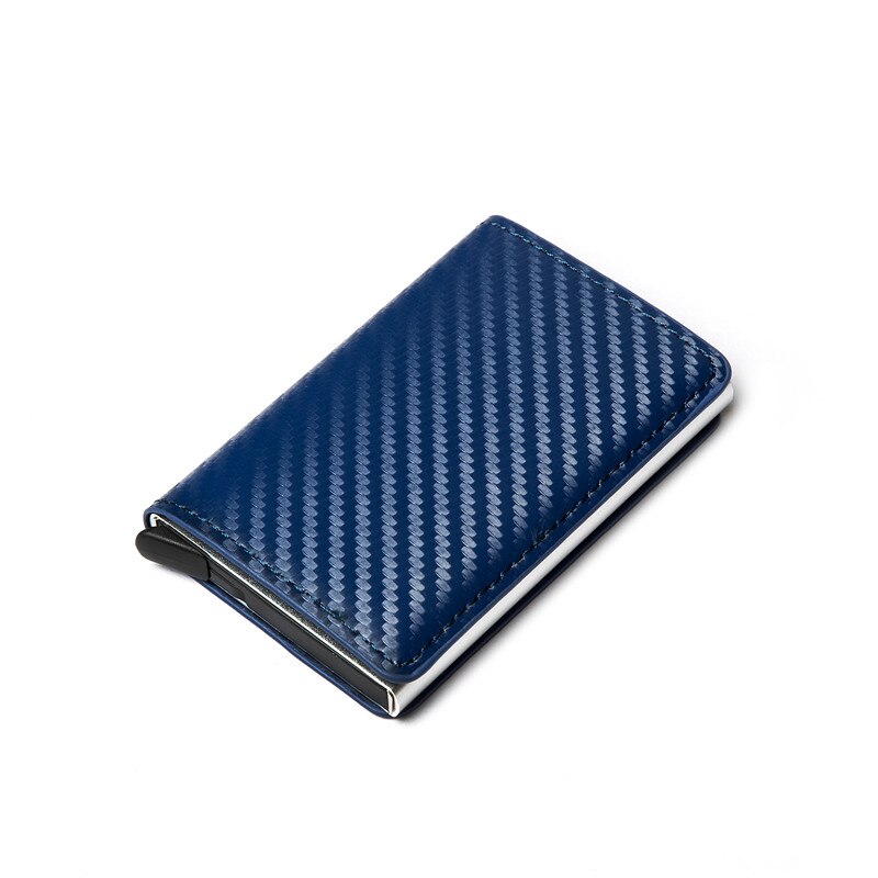 Men's Credit Card Holder Carbon Fiber RFID Blocking Leather Bank Card Wallet women's wallet thinr Case Protection Purse: TQ012 Blue