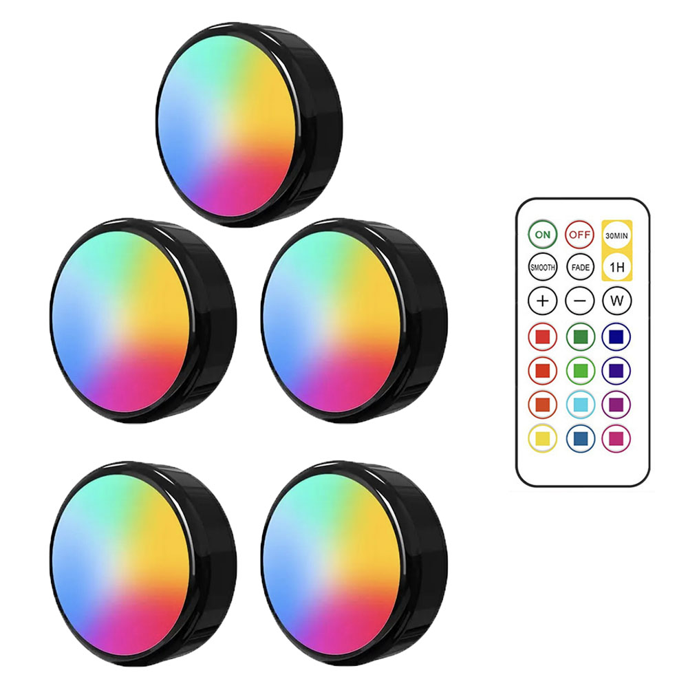 RGBW LED Puck luces nocturnas Control remoto regulable debajo del gabinete luz con pilas lámpara de empuje inalámbrica armario de cocina: Verde claro
