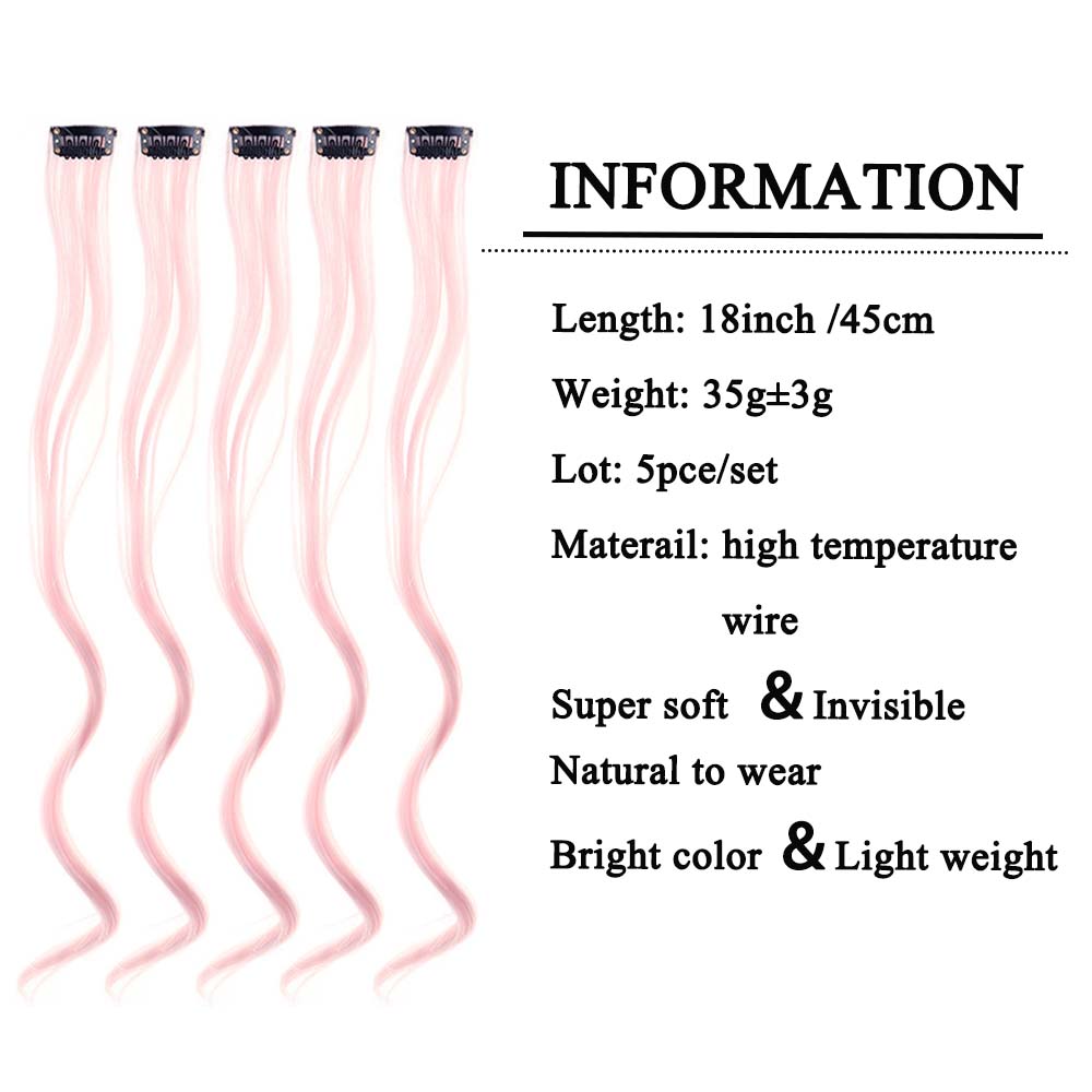 5 unids/set 18 pulgadas Clip de colores en extensiones de cabello largo rizado sintético resaltado postizos coloridos pelo de rayas para mujeres