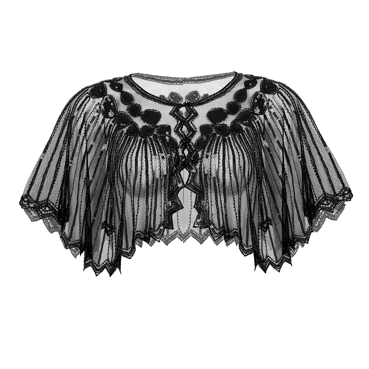 Femmes fête de mariage haussement d'épaules rétro Vintage 1920s châle enveloppes brillant Sequin perlé soirée Cape mariée châle boléro clapet couvrir: Black