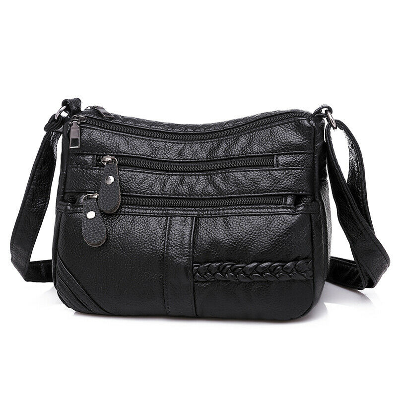 Women's Soft Leather Shoulder Bags Multi-Layer Classic Crossbody Bag Luxury Handbag and Purse: Black