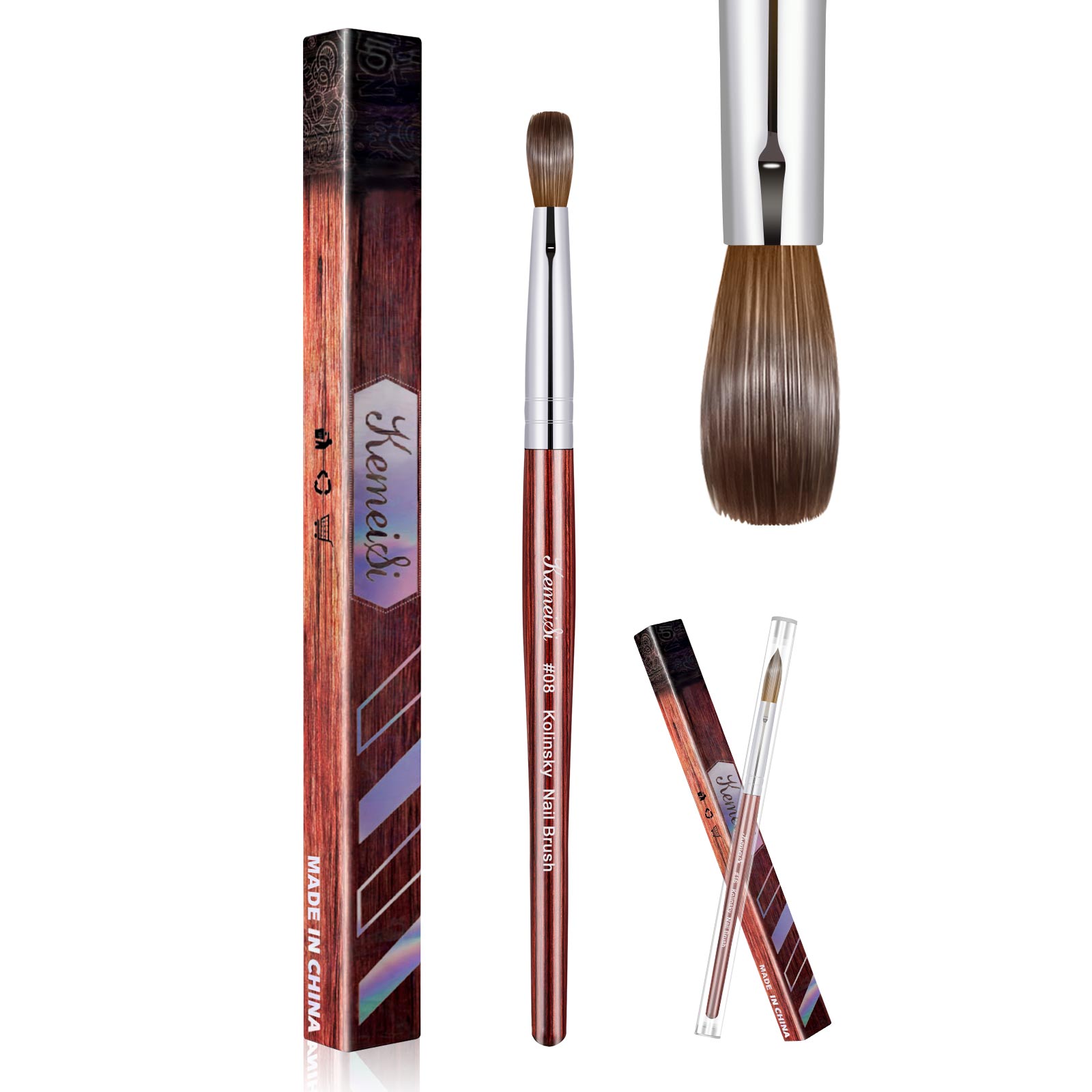 Keimeis Acryl Nagelborstel 100% Kolinsky Acryl Borstels Voor Nagels Maat 10 Ovaal Gekrompen Nagelborstels Voor Acryl Applicat: Light Grey