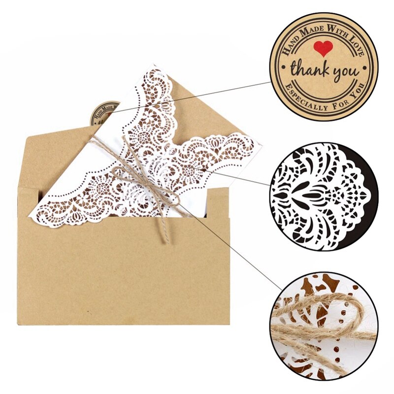 50Pcs Wedding Invitation Cards Kits with Envelopes Birthday Greeting Card Thank You Card Wedding Decoration Party Supplies