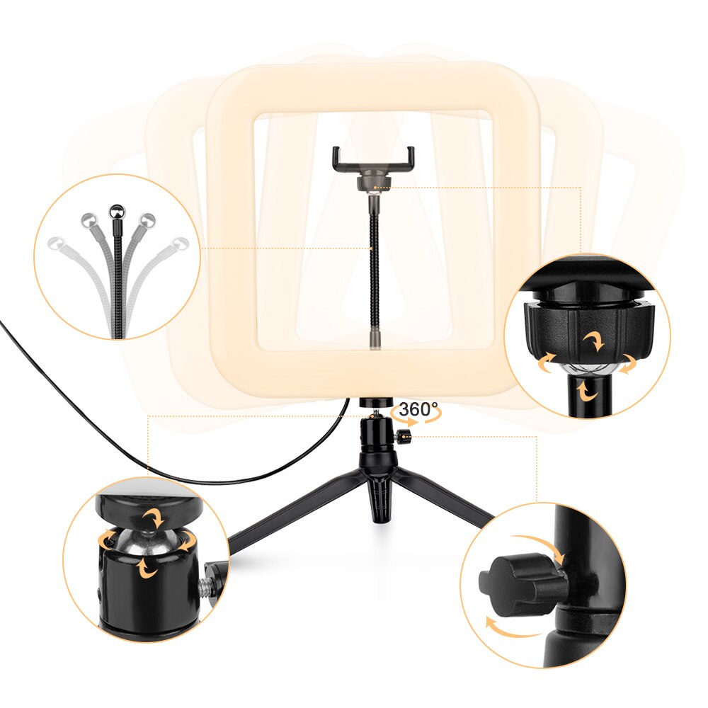 11Inch Square Ring Light with Stand Rovtop LED Camera Selfie Light Ring for iPhone Tripod and Phone Holder for Video Photography