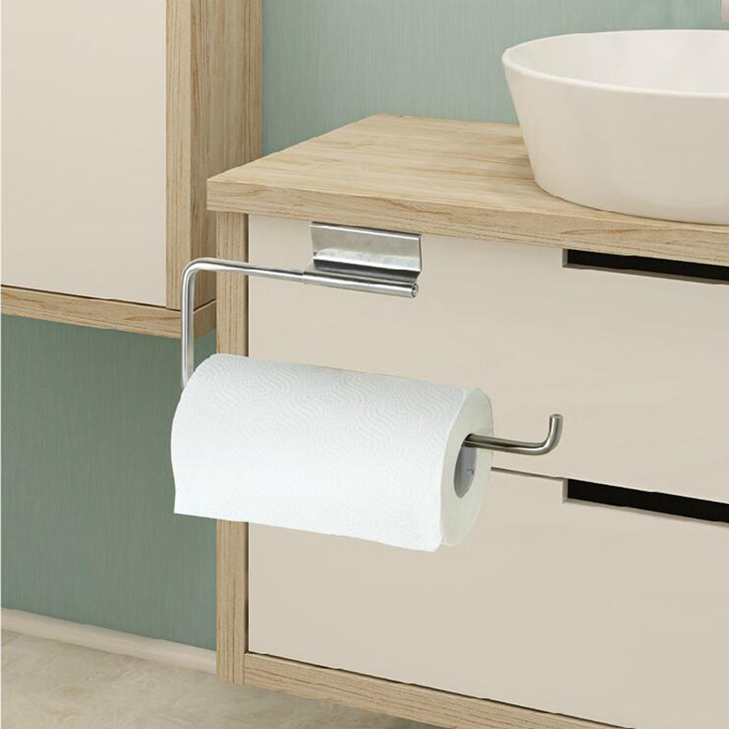 Over the Drawer Cabinet Door Paper Towel Roll Hanger Rack for Kitchen Bathroom Stainless Steel Hook