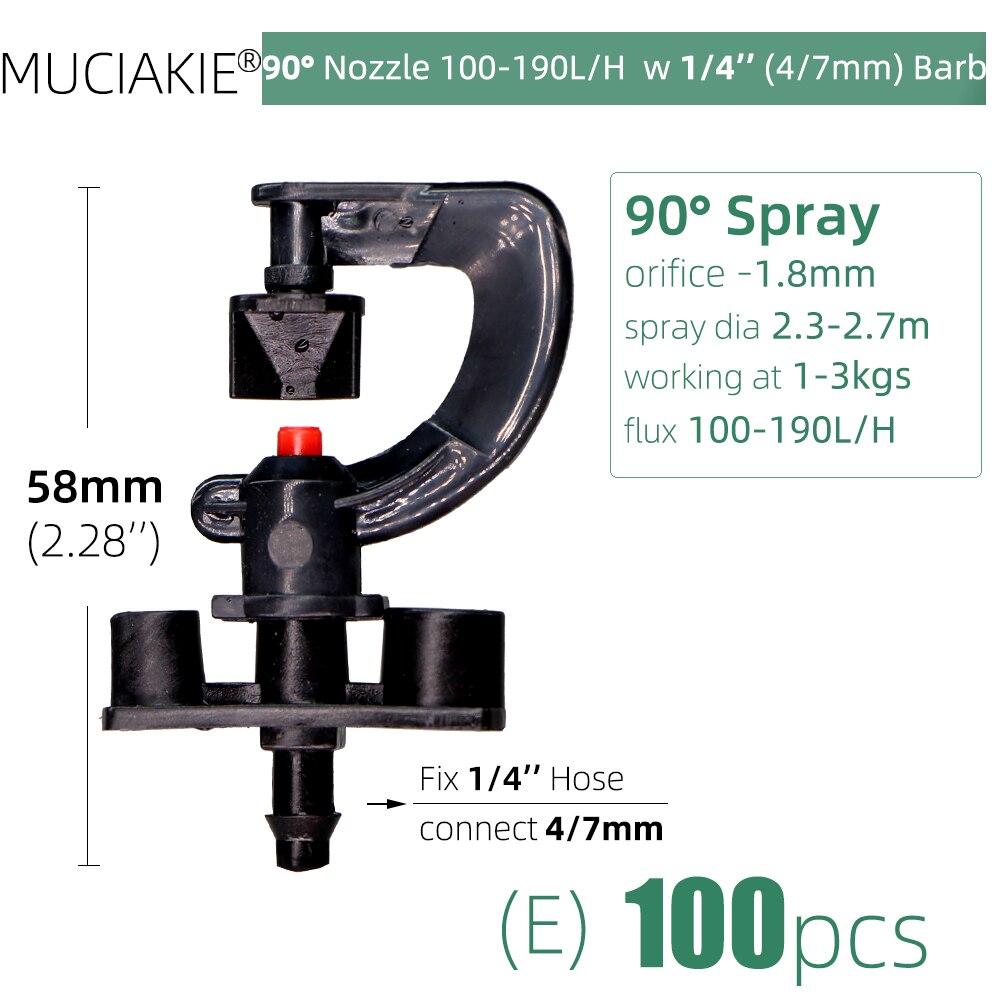 100PCS 90 Degrees Sprinklers Garden Watering Irrigation Nozzle with 1/4&#39;&#39; Barb 6 Types Different Flux G Refraction Spray Heads: Ex100pcs