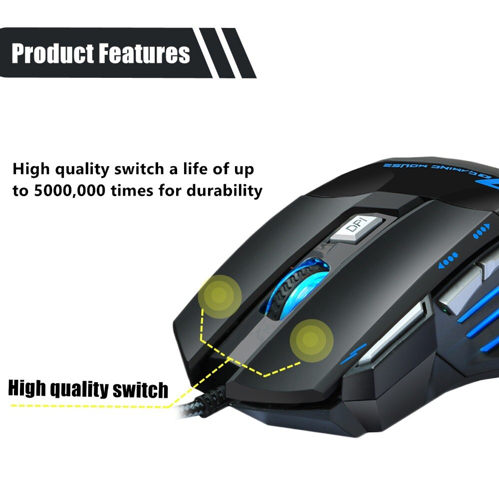 Wired Gaming Mouse 7 Button 5500 DPI LED Optical USB Game Mouse Computer Mouse Gamer Mice Cable Silent Mause For PC