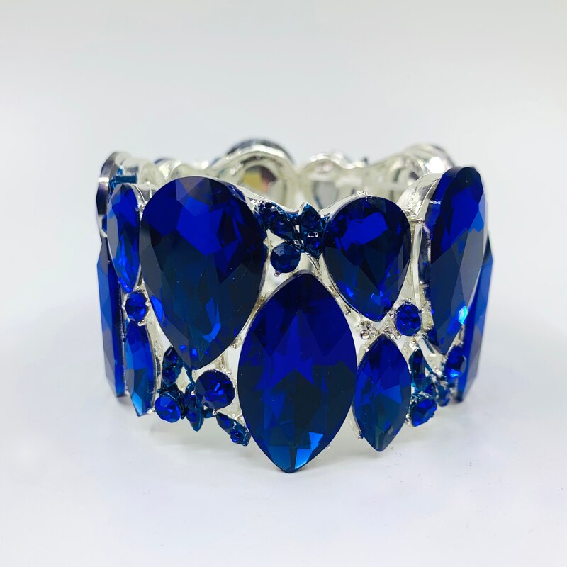 Moda nova marquise cristal manguito pulseiras pulseiras grande estiramento bangle para mulheres casamento nupcial pulseira jóias presente para meninas: blue