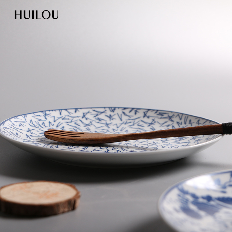 20cm Jingdezhen Blue And White Porcelain Disc Household Dish Flower Pattern Ceramica Plate The Dishes Dish Tableware Suit