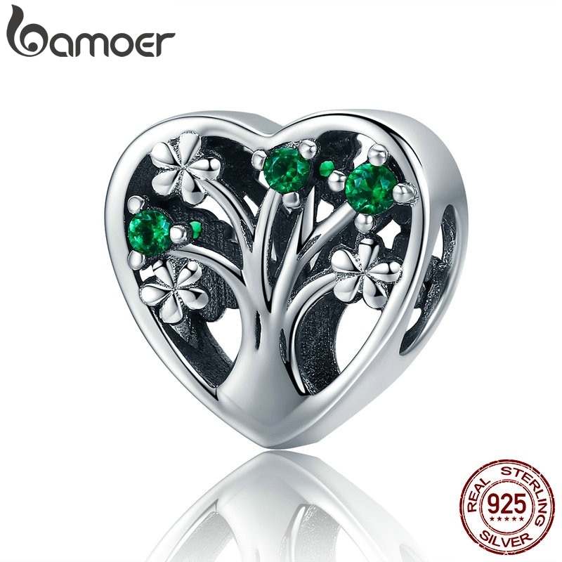 BAMOER Vendita Calda Authentic 925 Sterling Silver Tree of Life a Forma di Cuore Sereno CZ misura Branelli Dei Braccialetti Delle Donne Dei Monili del Regalo SCC221