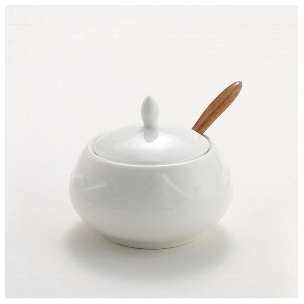 Suiker Kom, Keramische Suikerpot met Deksel en Bamboe Lepel voor Huis en Keuken-Berg , Wit: Default Title