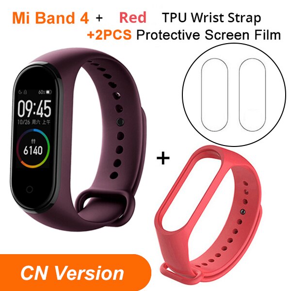 In Stock Xiaomi Mi Band 4 SmartBand MiBand 4 Bracelet Heart Rate Fitness tracker Bluetooth 5.0 50M Waterproof: CN Red N Red Strap