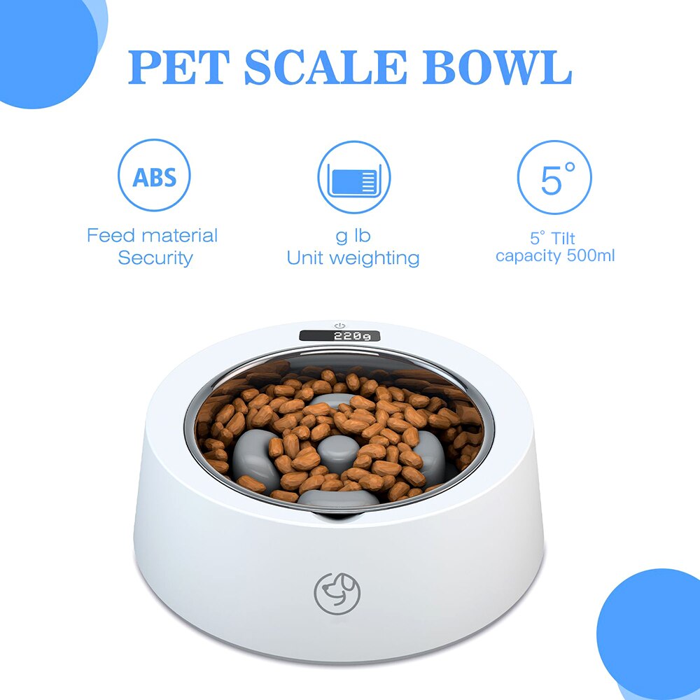 Pet Slow Feeder Bowl With Digital Scale Accurate Weighing Stainless Steel Dog Feeding Bowls Unit Switchable 5° Tilt